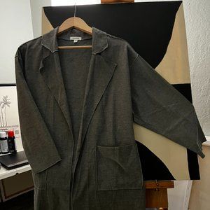 Chore Coat Long Grey Relaxed Linen Blend w/Pockets